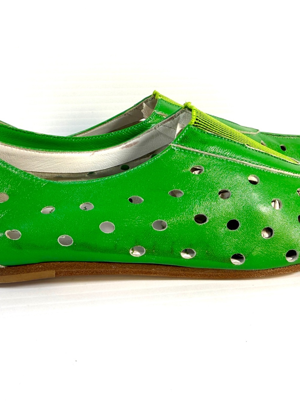 Green Perforated Slip-On Women's Loafers - Picture 3 of 12